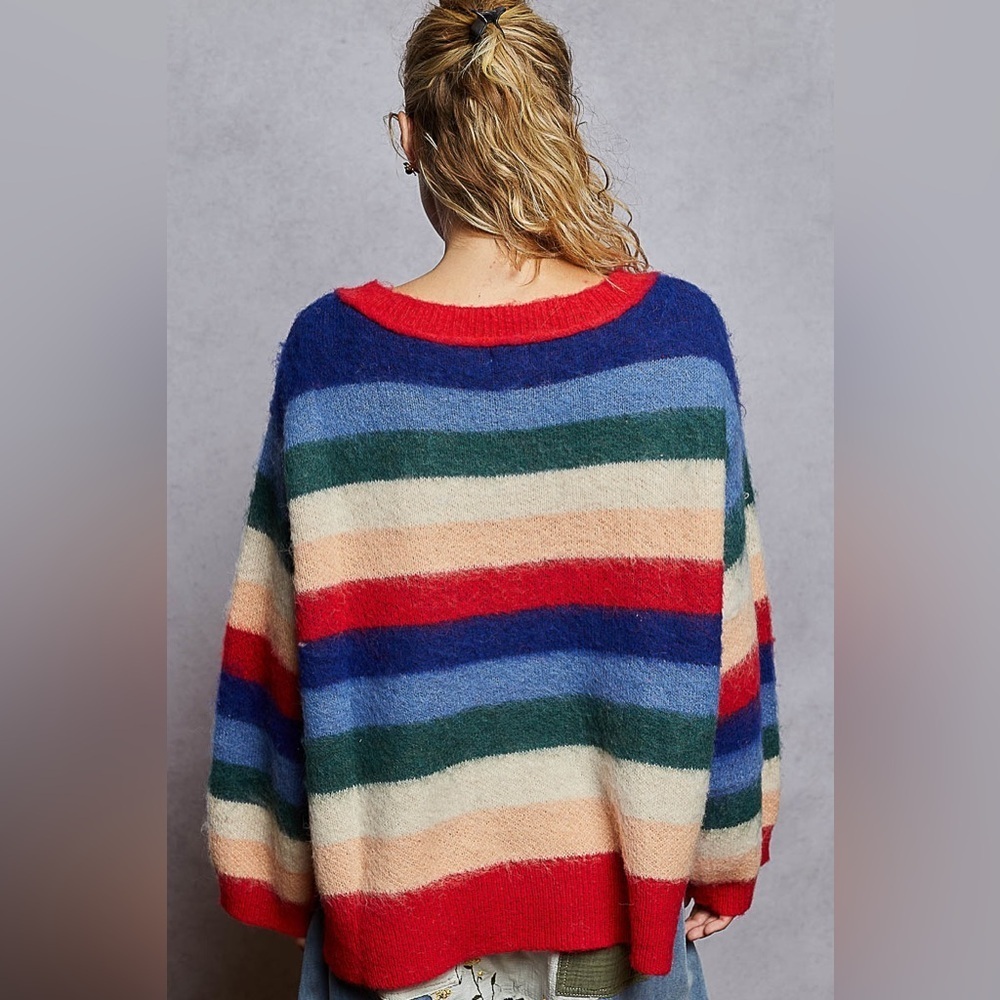 POL “ Malibu Stripes “ V Neck Sweater | Festive Stripes - Picture 6 of 6